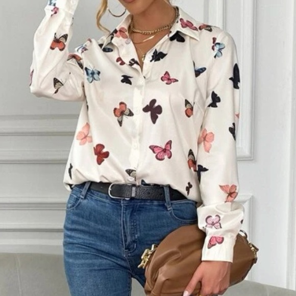 Bohemian Butterfly Print Button Up Top S M L XL - Picture 6 of 6